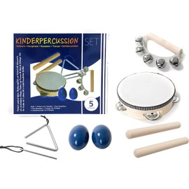 Children's Percussion Set, Children's Instruments, 8-Piece Wooden Tambourine, Triangle, Egg Shaker etc. - for Early Musical Education/Orff Instruments