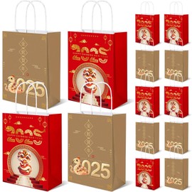 24Pack Chinese New Year Paper Gift Bags with Handles 2025 Red Snake Year Goodie Candy Bags for Lunar Happy New Year Spring Festival Party Supplies