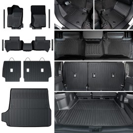 Houclemic Floor Mats Set for 2025 Toyota 4Runner Fuel 5-Seater, Full Coverage All Weather TPE Car Mats with Cargo Mat & Trunk Backrest Protectors & 4 Door Sill Guards