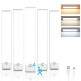 YLXS 5-Pack Motion Sensor Under Cabinet Light, 3 Color Temperature Dimmable Rechargeable Magnetic Closet Light Wireless Under Counter Light