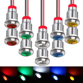 RUNCCI-YUN Pack of 10 110 V-220 V 12 mm 1/2 Inch LED Metal Indicator Light Waterproof Signal Lamp LED Panel Installation Indicator Light (Green × 2 Yellow × 2 Red × 2 Blue × 2 White × 2)