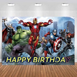 Avengers Birthday Banner, Party Decorations Background for Children - Happy Birthday Banner Party Supplies - Indoor/Outdoor Wall Decor - 5x3ft