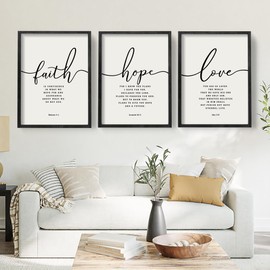 Houmury Set of 3 Framed Farmhouse Bible Verses Wall Decor Sign 11”x14” Christian Faith Scripture Wall Art for Home Living Room Bedroom Wall Decor (11"x14" Black)
