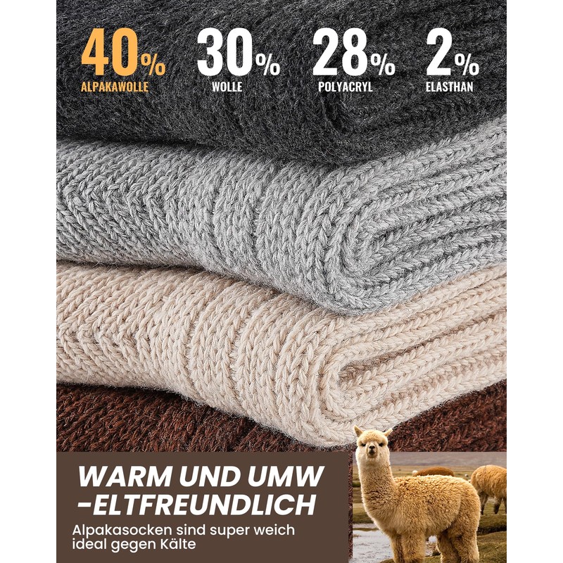 SukModen 4 Pairs Alpaca Socks Men Women Warm Wool Socks