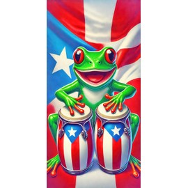BlissYard Puerto Rico Flag Frog Door Banner 71x35 Inch, Puerto Rican Door Cover with Drum Frog Design, Front Door Porch Decoration for Outdoor Home Party Festival Decor