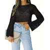 Womens Crochet Crop Top Long Sleeve See Through Hollow Out