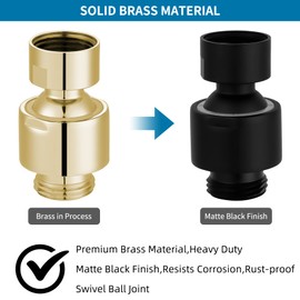Hibbent Adjustable Metal Shower Head Swivel Ball Joint Adapter, Solid Brass, Matte Black, 30 Swivel, G1/2 Connections, Easy Install