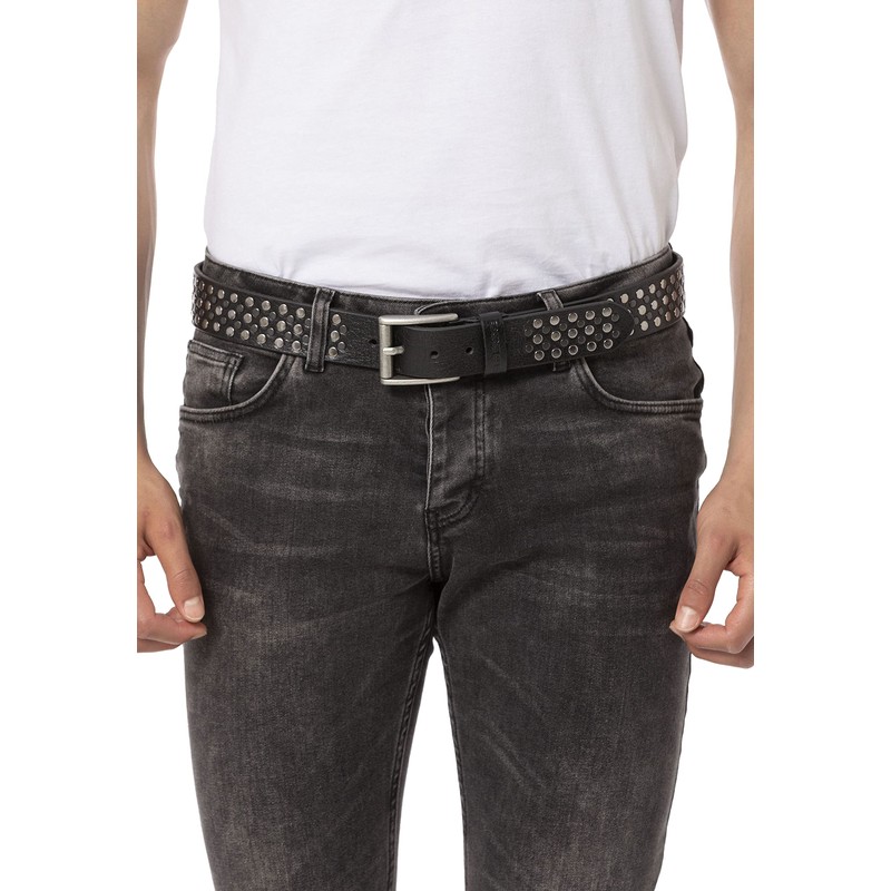 Genuine Leather Belt with Rivets Premium Quality, black