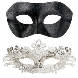 Hoshin Masquerade Mask for Couple, Mardi Gras Deecorations Venetian Masks for Womens(White+Black)