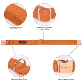 ARING PET Fall Dog Collar, Cotton Orange Dog Collar and Leash Set, Comfortable Dog Collar and Leash with Metal Buckle for Small Medium Large Boy and Girl Dogs
