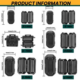 Erzekrim 40 Pieces Ferrite Cores Ferrite Filter Ferrite Toroidal Core Cable Clip Set 6 Different Sizes Folding Ferrite Black for Cable RFI, EMI, 3 mm, 5 mm, 7 mm, 9 mm, 13 mm Inner Diameter (Black)