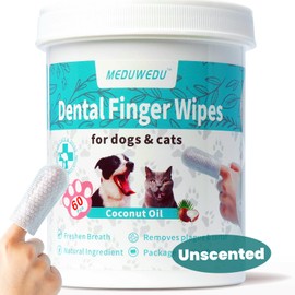 MEDUWEDU Dental Care Finger Wipes 60 Counts,Teeth Cleaning Finger Wipes for Dogs & Cats,Reduces Plaque & Supports Oral Freshness, Unscented