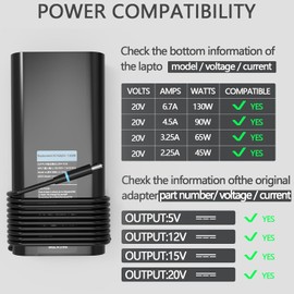 130W Laptop Ladekabel Netzteil für Dell XPS 15 7590 9560 9570 9550 9530 Precision 5540 5510 5520 5530 M3800 M2800 DA130PM130 HA130PM130 0V363H Inspiron 16 Plus (130W Dell 4530)