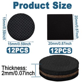 Non Slip Furniture Pads 24Pcs, Self-Stick EVA Round Square Protectors, Chair Leg Protectors for Hardwood Floors, Rug Tape Hardwood Floor No Damage, Protecting from Nicks, Dents and Anti Scratch.