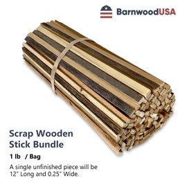 Scrap Wooden Stick Bundle (12” x 0.25”) – Reclaimed Wood Craft Sticks for House, School Projects, or Decoration – Thin Wooden Slats for DIY Ornaments – 1 Pound of Unfinished Wood for Crafts & More
