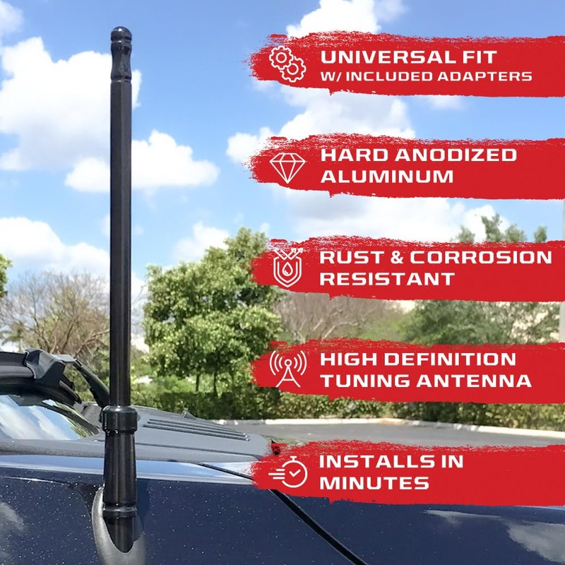 RECON Aluminum 8" Antenna Mast Style (Fits OEM Factory Threaded