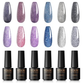 ROSALIND Semi-Permanent Nail Polish, 6 Colors Mini Semi-Permanent Nail Polish Pink Purple Blue Glitter Gel Nail Polish UV/LED Kit Nail Polish Manicure Valentine's Day Gift