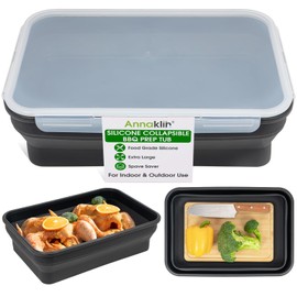 Silicone Collapsible BBQ Prep Tub with Locking Lid, 2.64Gal/10L, Marinating Container with Lid, Extra Large Collapsible Food Storage Containers for Grill Prep and Carry, RV Camping Organization, Black