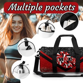 Sports Duffel for Cheerleaders, Cheer Bag for Women, Travel Duffle Bag, Weekender Bag, Cheerleading Gym Bag (Black&Red)