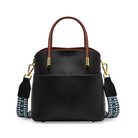 MFFOR Bucket Bag for Women, Genuine Leather Crossbody Shoulder Purse, Handbags Tote Bag with Two Removable Straps (Black)