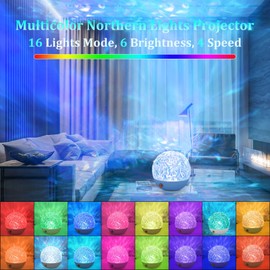 SYNTAXHO Aurora Ocean Wave Projector Lamp – 360° Rotating Northern Lights with 16 Colors, Dynamic Mood Lighting for Bedroom/Parties, Ultra-Quiet Sensory Night Light, Unique Gift for All Ages