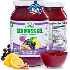 EverSmith Organics Wildcrafted Irish Sea Moss Gel | Hecho En Usa | Rico En Vitaminas Y Minerales | Gel De Musgo De Mar Crudo | Suplemento Nutricional | Saúco (16 Oz)