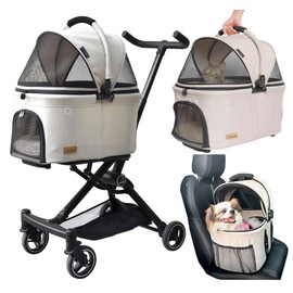 ROODO 2026 Upgraded Version 3 in 1 Dog Cat Stroller With Detachable Carrier&Car Seat Lightweight Folding Portable All Terrain Pet Travel System Puppy Kitty Doggie Bunny Stroller for 30lbs(Light Khaki)