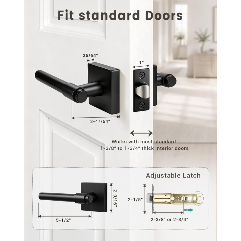 Black Interior Door Handle 4 Pack, Heavy Duty Closet Door