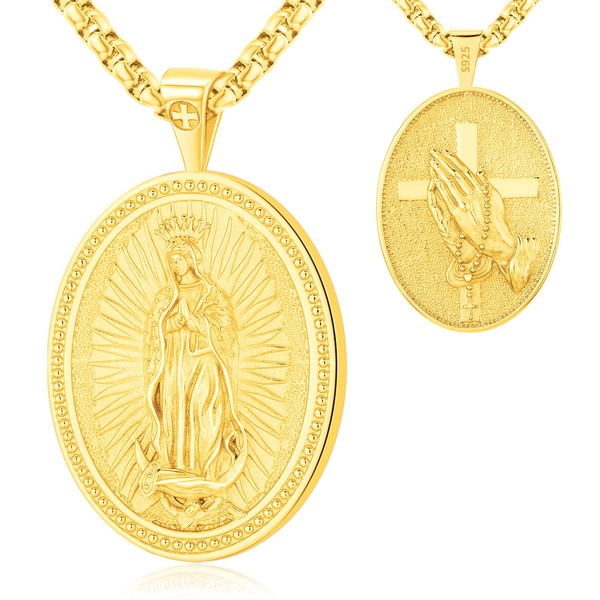 Eusense Virgin Mary Necklace Gold 14K Miraculous Medal Our Lady
