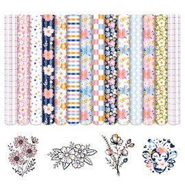 Tintnut Boho Permanent Adhesive Vinyl-12 Sheets 12 * 10inches Candy and Flowers Pattern Self Adhesive Vinyl Candy Boho Permanent Vinyl for Mugs Compatible with Sillhoutte Cameo and Cricut