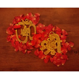 Om Shri Spiritual Sacred Metal Sculpture Ganesh Wall Hangings Religious Traditional Temple Home Office Festival Diwali Décor Decoration Gifting Pack of 2