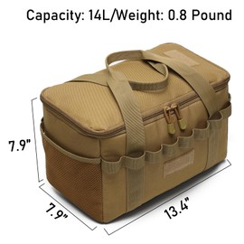 Lemubeane Tactical Camping Storage Bag 14L Tactical Utility Tote Bag Camping Cookware Organizer Trunk Organizer (Coyote Brown)