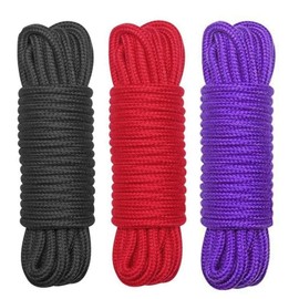 Evealyn Soft Rope Cord,Soft Cotton Rope 3 Pack 10 M/33 Feet 8 MM Solid Braided Twisted Ropes Cotton Rope Craft Rope (Black Red Purple)