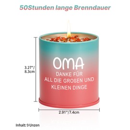 Welsky Oma Geschenk, Geschenk Oma Geburtstag Kerze, Muttertag Weihnachten Oster Dankeschön Geburtstag Geschenk für Oma Großmutter, 9OZ Stumpenkerzen Geschenk für Oma