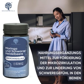 RedMoringa - Dietary Supplement for Heavy Legs & Blood Circulation - With Moringa and Black Blueberry - Light Legs, Natural Drainage - 100% Natural - 180 Vegetable Capsules