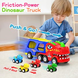 ENJSD Dinosaur Toys for Year Old Toddlers Boys Girls, 5 in 1 Dinosaurs Truck Toys for Boys Age 3-5 with Roar Sound & Lights, Friction Powered Dinosaur Toy Cars, Best Gift for Baby Kids & Toddler Toys