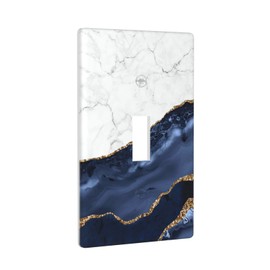 Navy Blue White Marble Print Single Toggle Light Switch Cover Decorative 1 Gang Wall Plate Electrical Switch Plate Cover for Kitchen Bedroom Bathroom Decor Accessories 2.76 x 4.5 Inch