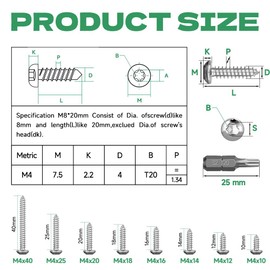 Pack of 70 Tapping Screws Stainless Steel M4 x 40 mm, HXJDAM Rounded Head Screws Stainless Steel Torx Screws A2 V2A Wood Screws Flat Head Full Thread Self-Tapping Screws Round Head Screws with Drill