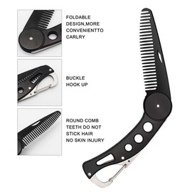 iPobie Folding Beard Comb,Stainless Steel Beard Comb for Combing Hair, Beards and Mustaches,Folding Pocket Comb for Men