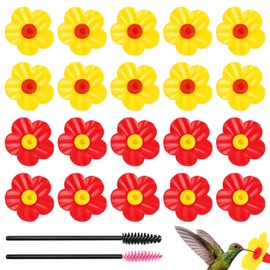 Hummingbird Feeder Replacement Flower Red Yellow with 2 Brushes, Pet Hummingbird Feeder Accessories Supplies, Tools Suitable for Outdoor Better Feeding of Pets