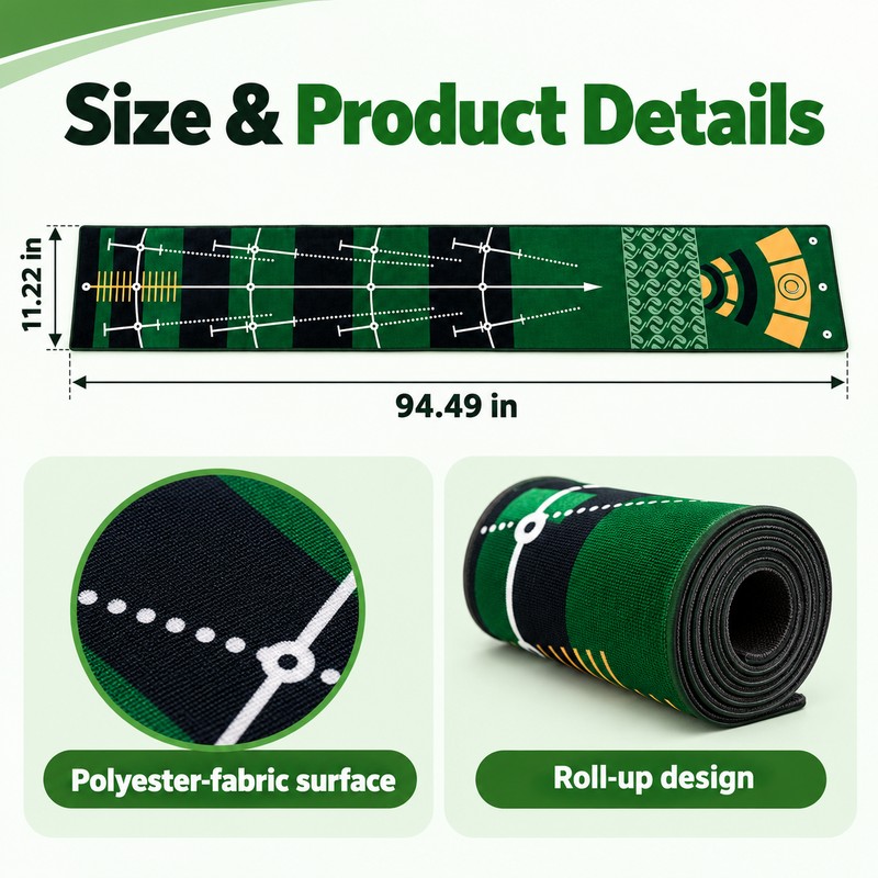 Golf Putting Mat for Indoor & Outdoor Practice – 94.49-Inch