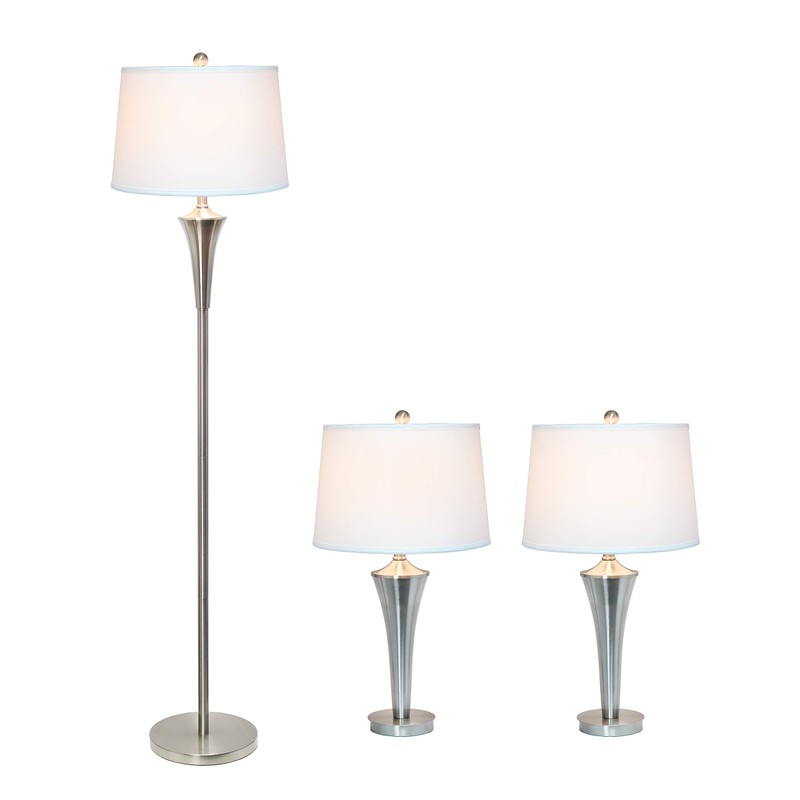 Elegant Designs LC1020-BSN 3 Pack Lamp Set, Brushed Nickel