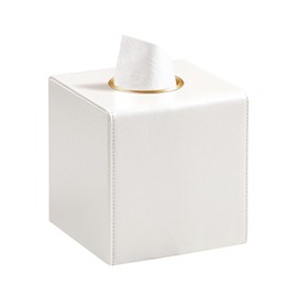 MEIBOOCH Square Tissue Box Cover, Luxury PU Leather Tissue Holder with Magnetic Closure (Beige)