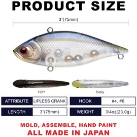 LUCKY CRAFT LV-500 MAX, 186 Ghost Threadfin Shad, Lipless Crankbait, Freshwater Bass Fishing Lure, Lucky Vibration, Sinking Lures, Long-Casting Crankbait, Premium Fishing Gear and Accessories