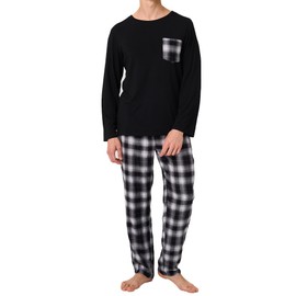 BAMBOO COOL Mens Plaid Pajamas Set Soft Sleepwear Long Sleeve Shirts and Woven Pants Lightweight Loungewear Pjs with Pockets