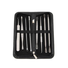 9 PCS Blackhead Remover Comedone Extractor, Curved Blackhead Tweezers Kit, Professional Stainless Pimple Acne Blemish Removal Tools Kit