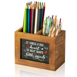 MALLMALL6 Blackboard Teacher Appreciation Christmas Gifts Pencil Holder Square Shape Pen Holder for Teacher, Wooden Desktop Organizer Birthday Xmas End of Year Gifts for School Office Classroom Decor