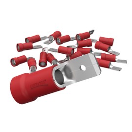 AUPROTEC 50 x Flat Connector 0.5-1.5 mm² Red/Plug Width 4.8 mm Partially Insulated PVC Male Connector MDD Cable Connector Made of Tin-Plated Brass
