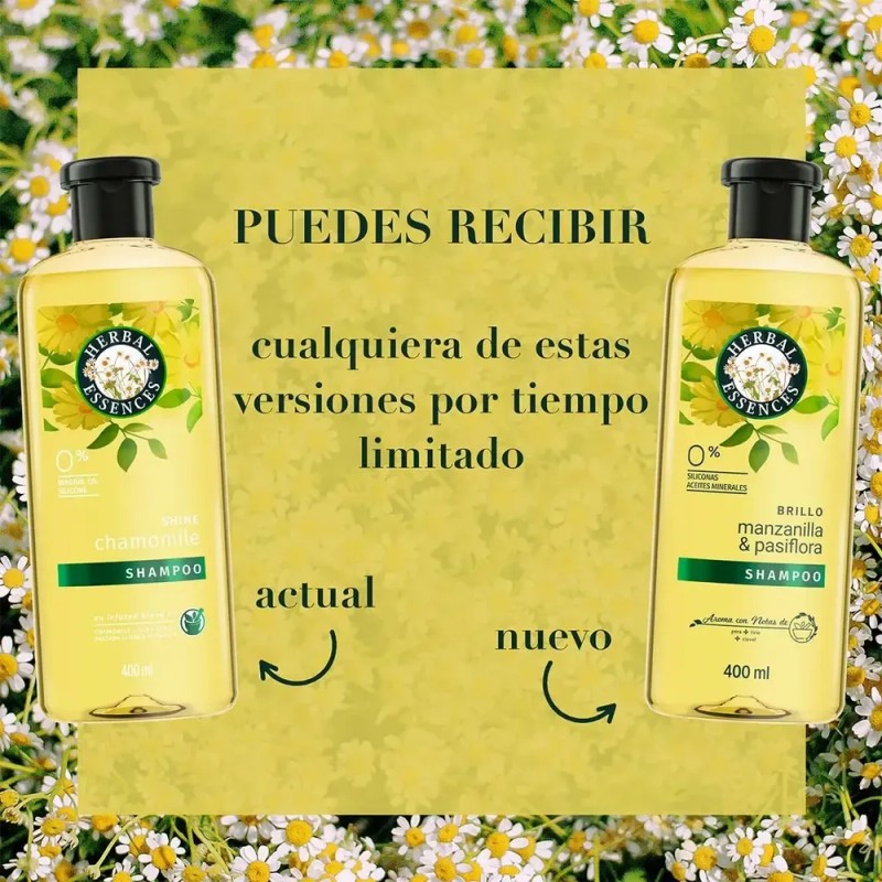 Shampoo Herbal Essences Brillo Manzanilla & Pasiflora 400 ml