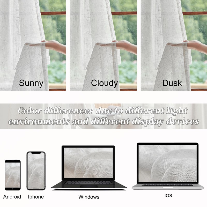 45 Inch Length Greyish White Sheer Linen Curtains for Kitchen